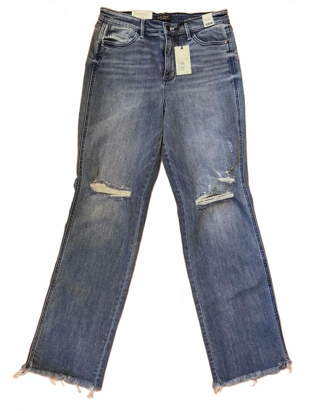 NWT Judy Blue High Waist Straight Fit Distressed Raw Hem Jeans Size 9/29